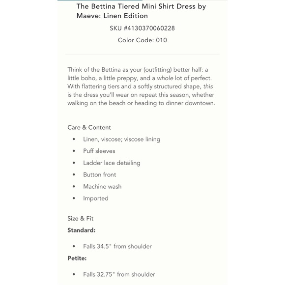 NWT Anthropologie The Bettina Tiered Mini Shirt Dress, Linen Edition, size XS p - Picture 5 of 11